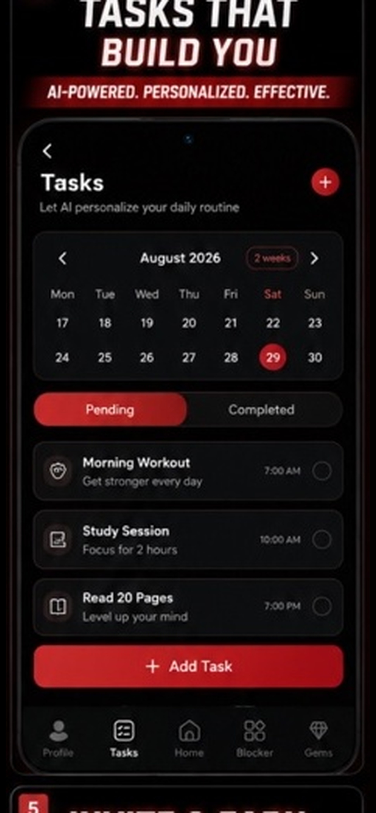 Liftora AI-powered task planner organizing workouts, study and reading routines