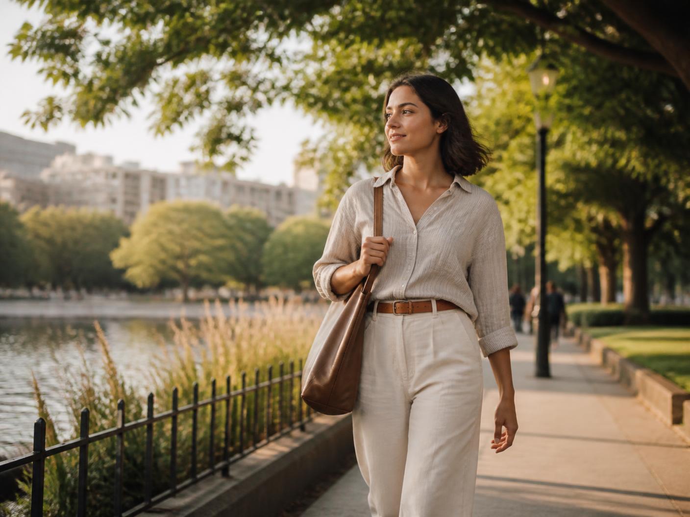 Freelancer taking a relaxed walk outside after finishing work